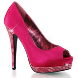 Pink Satin 13,5 cm BELLA-12R Rhinestone Platform Pumps Shoes