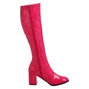 Pink boots block heel 7,5 cm - 70s years style hippie disco gogo under kneeboots patent leather