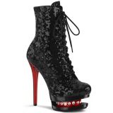 Red Black 15,5 cm BLONDIE-R-1020 lace up platform ankle boots in sequins