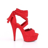 Red Leatherette 15 cm DELIGHT-679 high heels with ankle laces