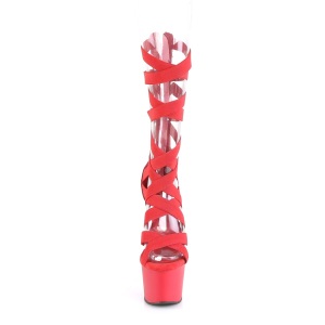Red Leatherette 18 cm ADORE-700-48 high heels with ankle laces