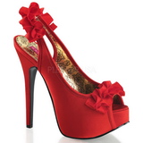 Red Satin 14,5 cm Burlesque TEEZE-56 Platform High Heeled Sandal Shoes