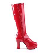 Red platform boots patent 10 cm - 70s years hippie disco gogo kneeboots chunky