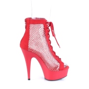 Rhinestones mesh fabric 15 cm DELIGHT lace up ankle boots in red