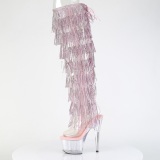 Rosa 18 cm pole dance exotic stivali overknee con frange strass