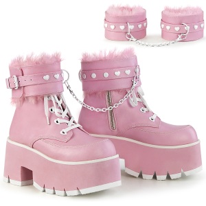 Rosa Vegano 9 cm ASHES-57 stivaletti lolita con tacco spesso e plateau