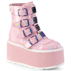 Rose Patent 9 cm DAMNED-105 ankle boots with buckles