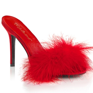 Rosso 10 cm CLASSIQUE-01F ciabatta donna con piume di marabu