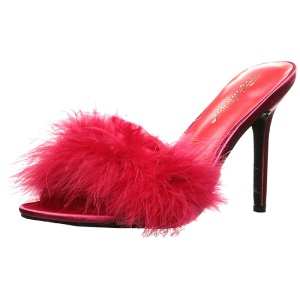 Rosso 10 cm CLASSIQUE-01F ciabatta donna con piume di marabu