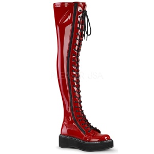 Rosso Verniciata 5 cm EMILY-375 stivali sopra il ginocchio con lacci