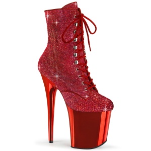 Rosso strass stivaletti pleaser con plateau e tacco 20 cm FLAMINGO-1020CHRS