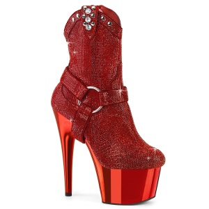 Rosso strass stivaletti texani e cowboy plateau tacco 18 cm ADORE-1029CHRS