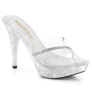 Silver 11,5 cm ELEGANT-401R rhinestone platform high heel mules