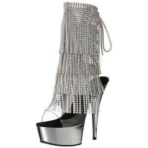 Silver 15 cm DELIGHT-1017RSF womens fringe ankle boots high heels