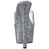 Silver 18 cm ADORE-701LG glitter platform mules womens