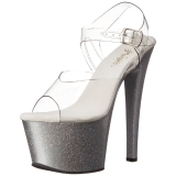Silver 18 cm Pleaser SKY-308MG glitter high heels shoes