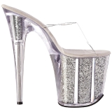 Silver 20 cm FLAMINGO-801G glitter platform mules womens