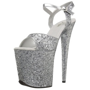 Silver 20 cm FLAMINGO-810LG glitter platform high heels shoes