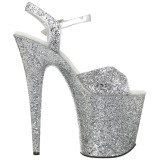 Silver 20 cm FLAMINGO-810LG glitter platform high heels shoes