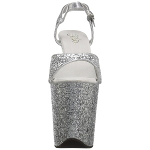 Silver 20 cm FLAMINGO-810LG glitter platform high heels shoes