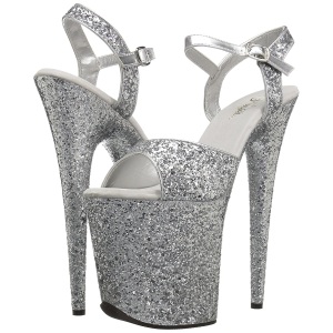 Silver 20 cm FLAMINGO-810LG glitter platform high heels shoes