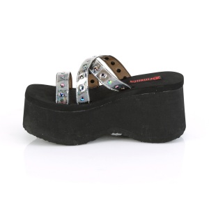 Silver 9 cm DEMONIA FUNN-19 Exotic gothic platform mules