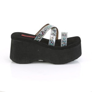 Silver 9 cm DEMONIA FUNN-19 Exotic gothic platform mules