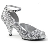 Silver Glitter 7,5 cm BELLE-381G womens peep toe pumps shoes