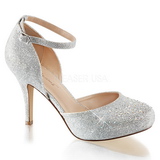 Silver Rhinestone 9 cm COVET-03 Low Heeled Classic Pumps Shoes
