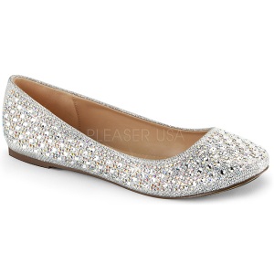 Silver TREAT-06 rhinestone flat ballerinas womens shoes