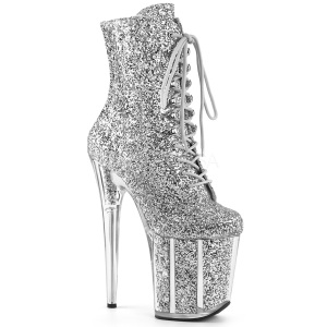 Silver glitter 20 cm Pleaser FLAMINGO-1020G Pole dancing ankle boots
