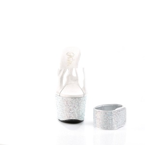Silver rhinestone 18 cm BEJEWELED-712RS pleaser high heels with ankle cuff
