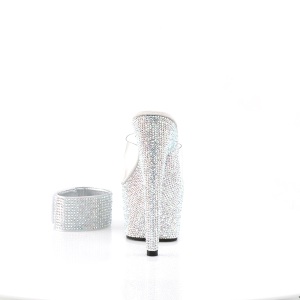 Silver rhinestone 18 cm BEJEWELED-712RS pleaser high heels with ankle cuff