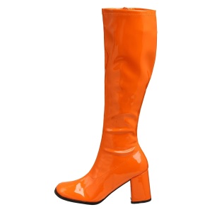 Stivali anni 70 vernice arancioni 7,5 cm hippie disco stivali sotto il ginocchio tacco a blocco