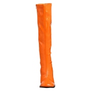 Stivali anni 70 vernice arancioni 7,5 cm hippie disco stivali sotto il ginocchio tacco a blocco