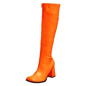 Stivali anni 70 vernice arancioni 7,5 cm hippie disco stivali sotto il ginocchio tacco a blocco