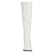 Stivali anni 70 vernice bianchi 7,5 cm hippie disco stivali sotto il ginocchio tacco a blocco