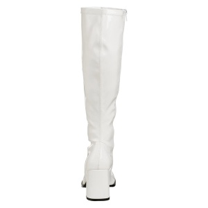 Stivali anni 70 vernice bianchi 7,5 cm hippie disco stivali sotto il ginocchio tacco a blocco