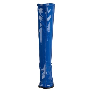 Stivali anni 70 vernice blu 7,5 cm hippie disco stivali sotto il ginocchio tacco a blocco