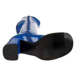 Stivali anni 70 vernice blu 7,5 cm hippie disco stivali sotto il ginocchio tacco a blocco