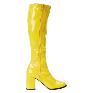 Stivali anni 70 vernice gialli 7,5 cm hippie disco stivali sotto il ginocchio tacco a blocco