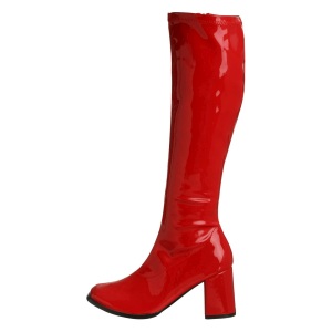 Stivali anni 70 vernice rossi 7,5 cm hippie disco stivali sotto il ginocchio tacco a blocco