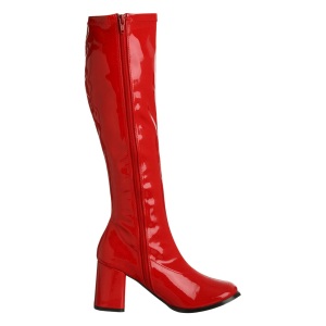 Stivali anni 70 vernice rossi 7,5 cm hippie disco stivali sotto il ginocchio tacco a blocco