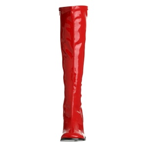 Stivali anni 70 vernice rossi 7,5 cm hippie disco stivali sotto il ginocchio tacco a blocco