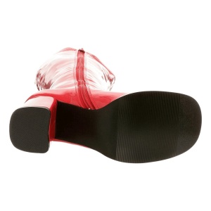Stivali anni 70 vernice rossi 7,5 cm hippie disco stivali sotto il ginocchio tacco a blocco