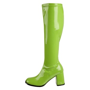 Stivali anni 70 vernice verdi 7,5 cm hippie disco stivali sotto il ginocchio tacco a blocco