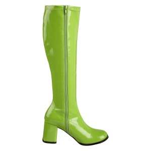 Stivali anni 70 vernice verdi 7,5 cm hippie disco stivali sotto il ginocchio tacco a blocco
