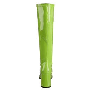 Stivali anni 70 vernice verdi 7,5 cm hippie disco stivali sotto il ginocchio tacco a blocco