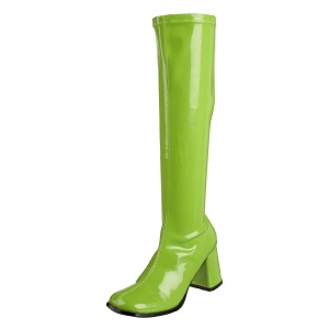 Stivali anni 70 vernice verdi 7,5 cm hippie disco stivali sotto il ginocchio tacco a blocco