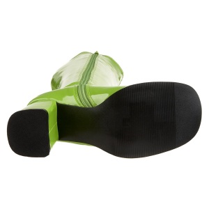 Stivali anni 70 vernice verdi 7,5 cm hippie disco stivali sotto il ginocchio tacco a blocco